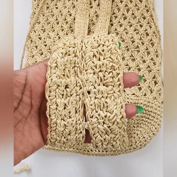 O'Neill Natural Weaved/Crochet Shoulder Bag Inner Lined Backpack Beach Bag - Picture 9 of 11